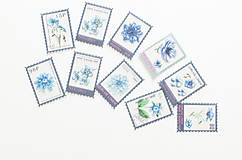 Papier - Botanické poštovné známky - nálepky " Dark Blue" - 15748492_