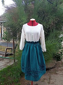Sukne - Ľanová sukňa s 3D aplikáciou kvetov - 15749253_