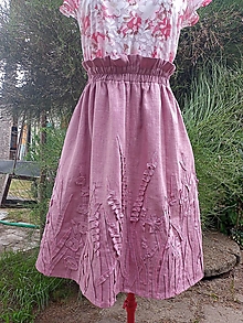 Sukne - Ľanová sukňa s aplikáciou 3D lúky - 15749304_