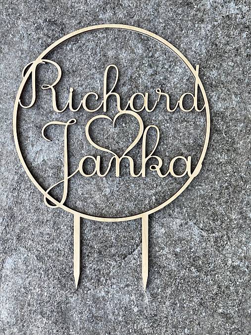 Dekorácie - Svadobný zápich mená v kruhu (Strieborná - hladký kruh) - 15748318_