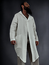 Pánske oblečenie - Ľanový kardigán, letný pánsky kabátik, farba biela - 15748943_