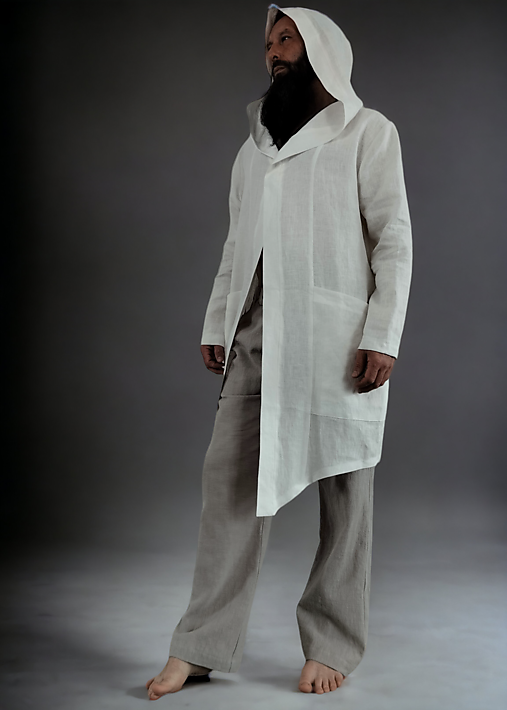 Ľanový kardigán, letný pánsky kabátik, farba biela