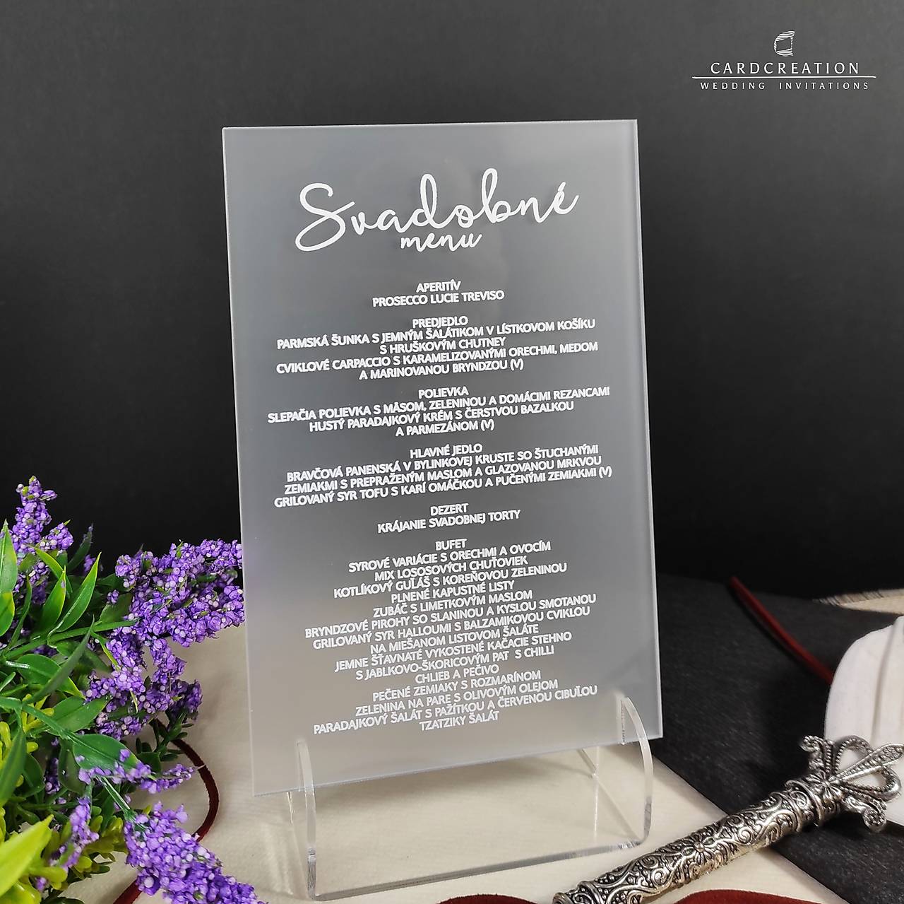 Transparentné svadobné menu 001