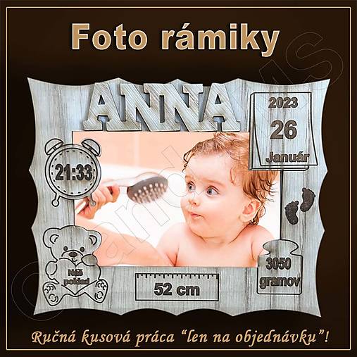 Rámiky - Detský fotorámik s menom a údajmi o narodení - vzor C - 15748336_