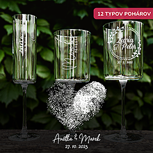 Darčeky pre svadobčanov - Svadobný pohár - Odtlačok prstov v tvare srdca (12 typov pohárov) - 15749625_