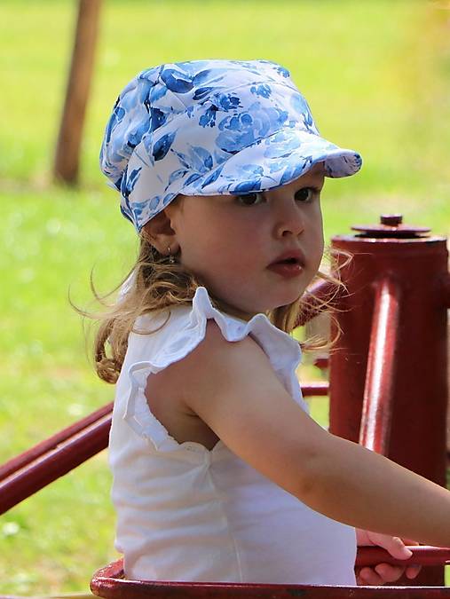 Letný detský šilt modrý akvarel - prémiová bavlna