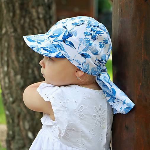 Letný detský šilt modrý akvarel - prémiová bavlna