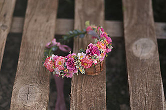 Ozdoby do vlasov - Lúčny folklórny  kvetinový venček - ružový - 15752537_
