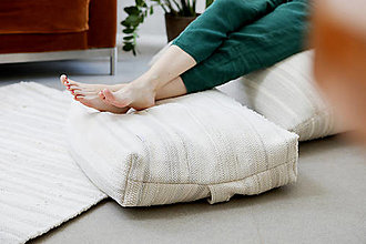 Úžitkový textil - Sedací matrac na zem FLUME #1, prírodná biela, bavlna, konope, ľan, bambus - 15750217_