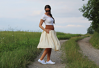 Sukne - Viskózová sukňa "krémová s bodkami" veľ. S-M - 15749731_