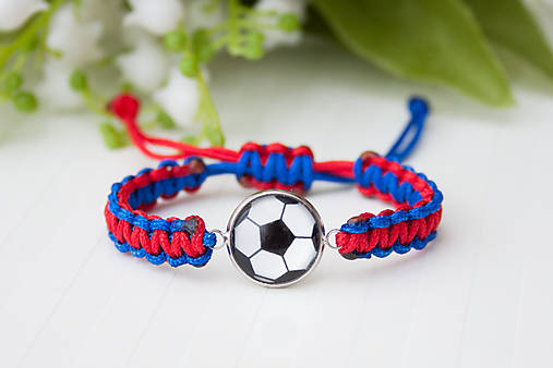Detské doplnky - Šnúrkový náramok detský - Football modrý-červený - 15752412_