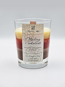 Sviečky - Maliny v čokoláde - sójová sviečka troch vôní v skle s dreveným knôtom, 230 ml - 15751209_
