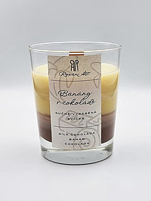 Sviečky - Banány v čokoláde - sójová sviečka troch vôní v skle s dreveným knôtom, 230 ml - 15751309_