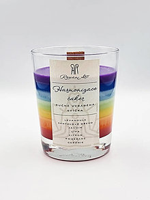 Svietidlá a sviečky - Harmonizácia čakier - sójová sviečka siedmich vôní v skle s dreveným knôtom, 230 ml - 15751400_