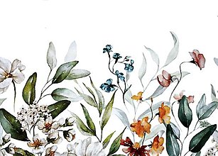 Textil - bordúra s letnými kvetmi, 100 % bavlnený satén EÚ, šírka 160 cm - 15752693_