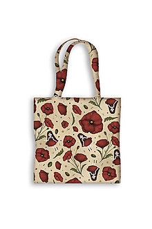 Veľké tašky - Bavlnená taška Maková víla a jej ríša (béžovo-červená), 38 x 40 cm - 15754690_