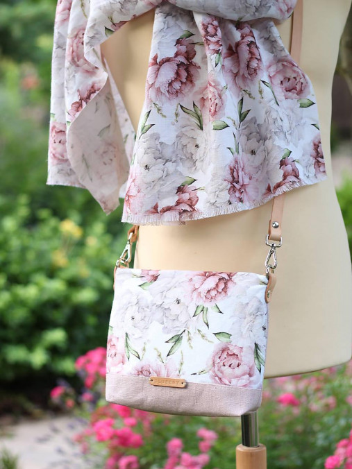 Na želanie - set letnej kabelky s ľanovou šatkou "Peonia"