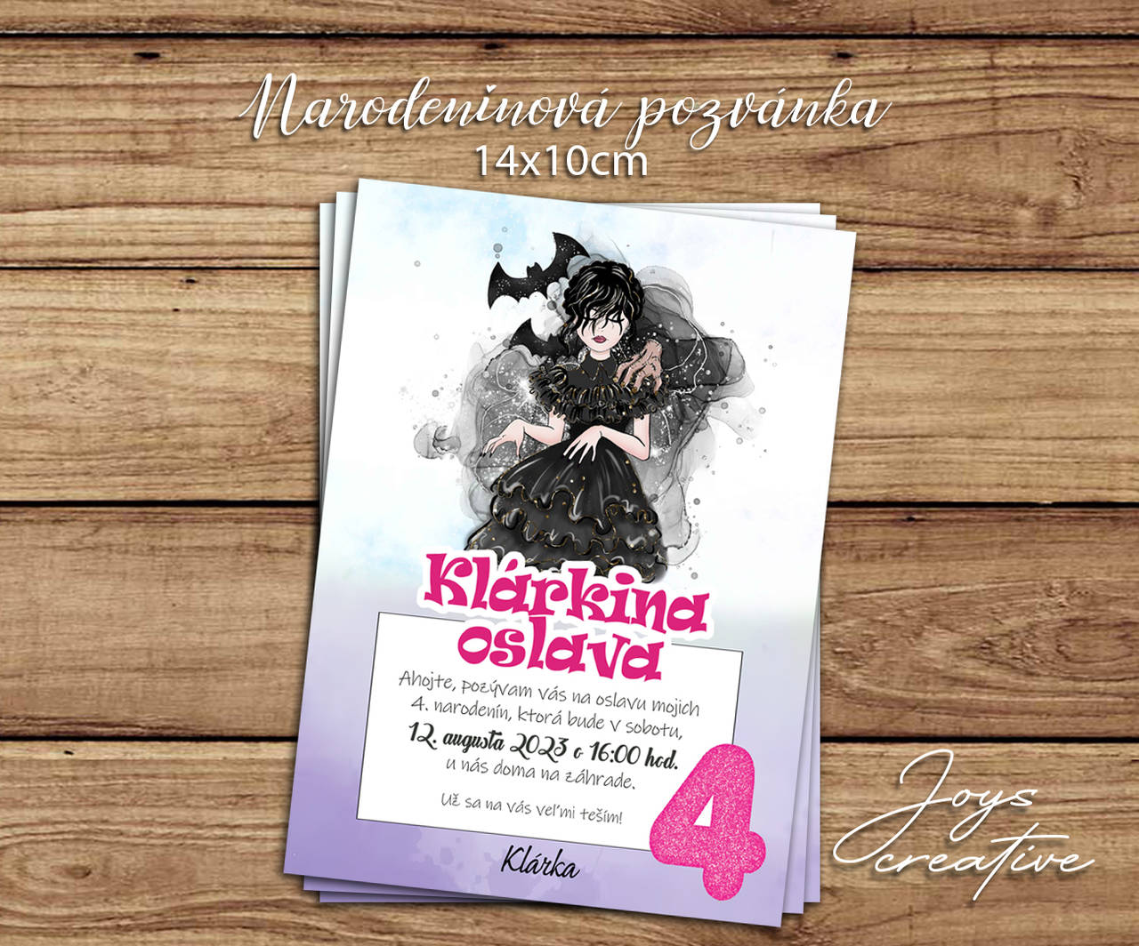 Pozvánka na narodeniny s Wednesday (dizajn s farebným číslom)