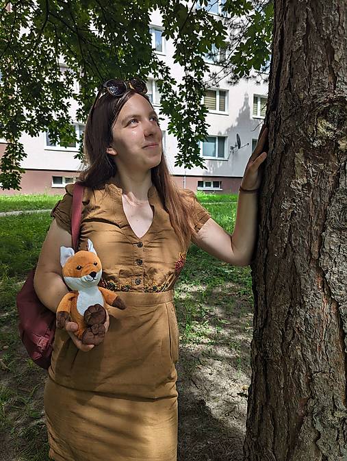 Šaty - Ľanové šaty s líškou– upcyklované - 15755220_