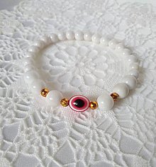 Náramky - Biely náramok s červeným "Božím okom" - 15756584_