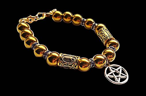 Náramky - Náramok Pentagram hematit/runy - 15756662_