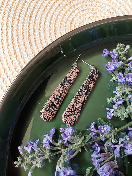 Náušnice - Hnedo-čierne náušnice SPLASH (Visiace (6 cm)) - 15758271_