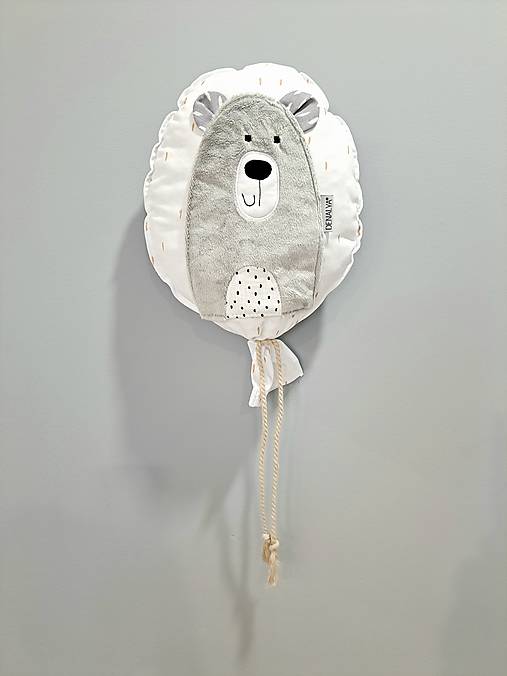 Detské doplnky - Balón na stenu CUTE bavlna béžové čiarky macko Šedý Premium - 15758642_