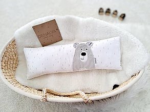 Detský textil - Podlhovastý vankúš 20x60cm CUTE telové čiarky na bielej so šedým mackom - 15759162_