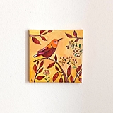 Obrazy - Vtáčik a jarabina,  acryl, 15 x 15 cm - 15758435_