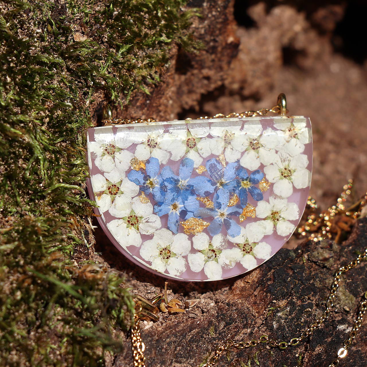 Prívesok Tavoľník a nezábudky v ružovom