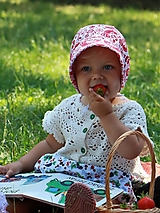 Detské čiapky - Letný detský čepček vtáčik červený prémiová bavlna - 15762338_