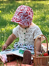 Detské čiapky - Letný detský čepček vtáčik červený prémiová bavlna - 15762343_