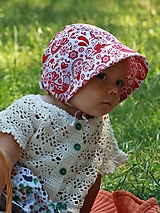 Detské čiapky - Letný detský čepček vtáčik červený prémiová bavlna - 15762348_