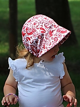 Detské čiapky - Letný detský čepček vtáčik červený prémiová bavlna - 15762350_