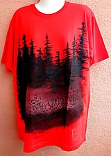 Topy, tričká, tielka - Stromy...  XL maľované tričko červené - 15762120_