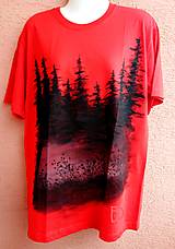 Topy, tričká, tielka - Stromy...  XL maľované tričko červené - 15762121_