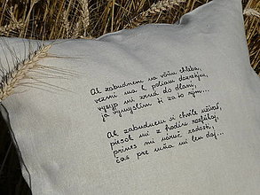 Úžitkový textil - Ľanová obliečka "Ak zabudnem na vôňu chleba..." rukopis - 15760218_