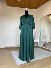 Šaty - Zelené saténové zavinovacie šaty - 15761459_