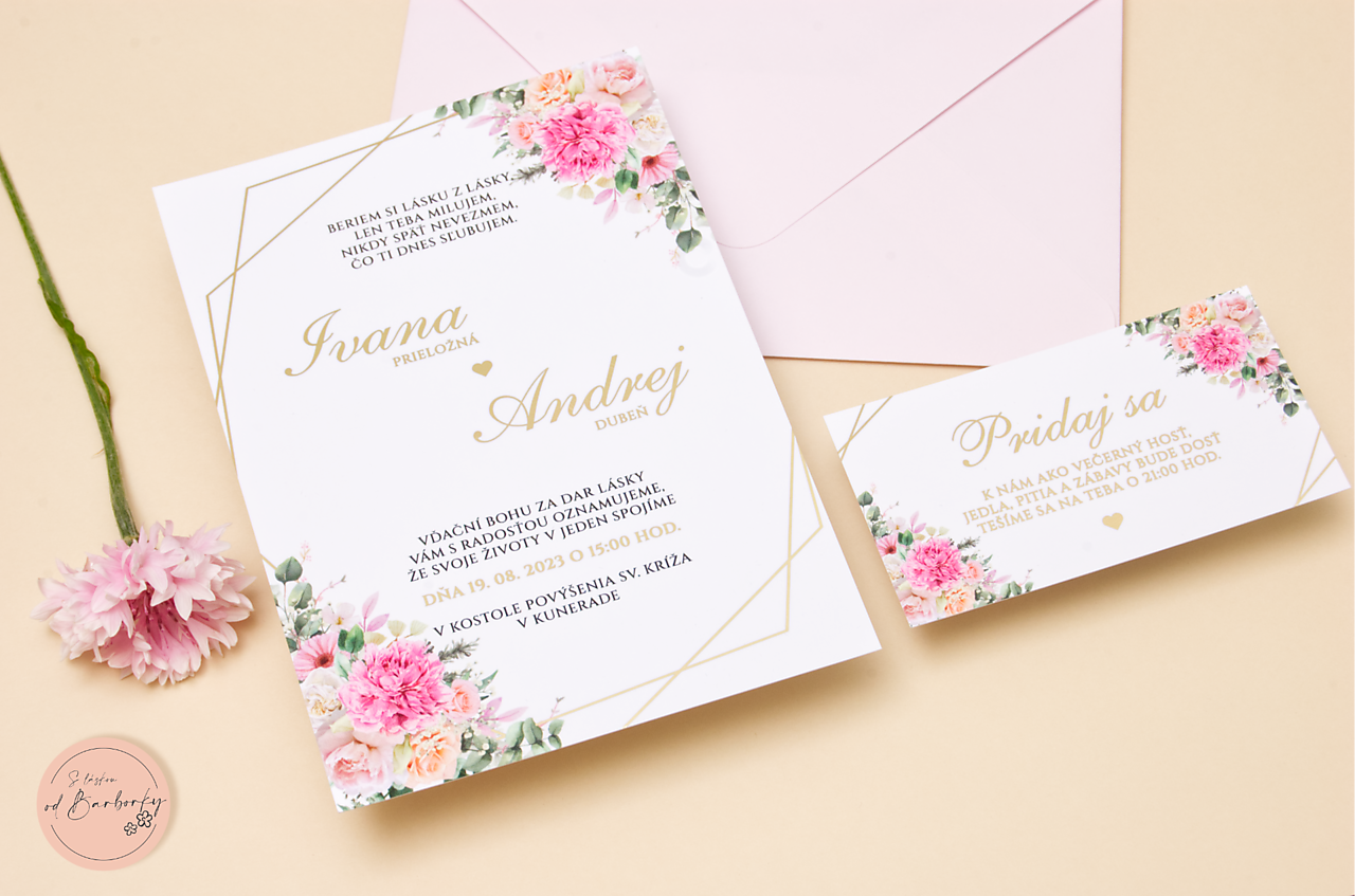 Svadobné oznámenie s metalickým zlátením B#83B