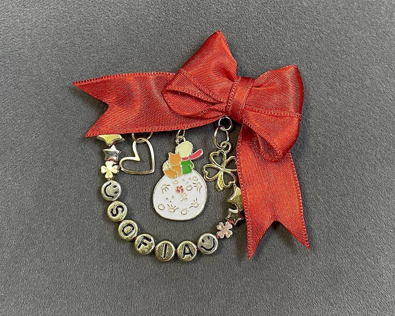 Mašlička proti urieknutiu na kočík/vajíčko "Malý princ a líška" so srdiečkom, štvorlístkom a menom