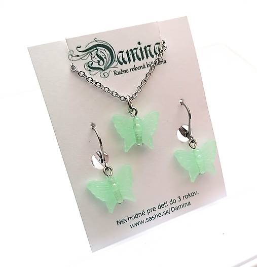 Náušnice - Sada motýlik svietiaci (mint) - 15764848_