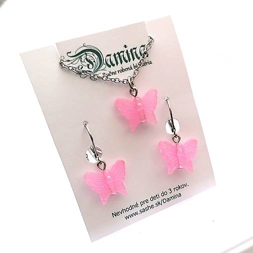 Náušnice - Sada motýlik svietiaci (ružová) - 15764855_