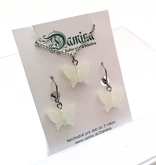 Náušnice - Sada motýlik svietiaci (biela) - 15764856_