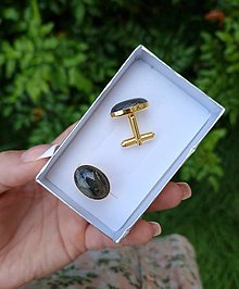 Pánske šperky - Luxusné manžetové gombíky Labradorit pozlátené striebro - 15765339_