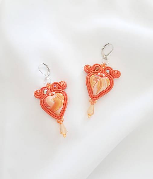 Náušnice - Šujtášové náušnice ORANGE  HEARTS - 15766811_