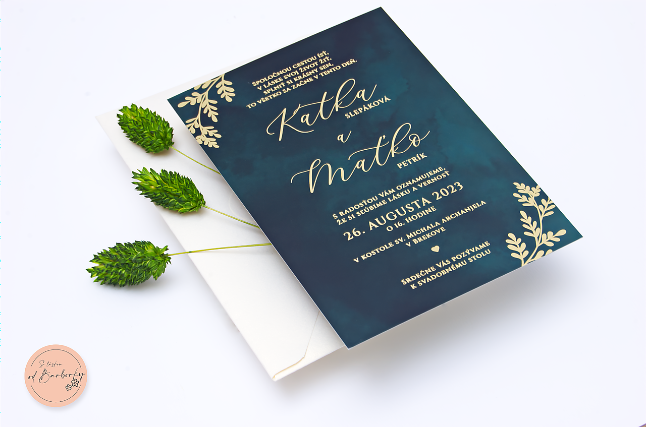 Svadobné oznámenie s metalickým zlátením B#76A