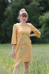 Šaty - Krátke vyšívané ľanové šaty Zlatý klas - 15765463_