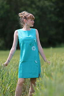 Šaty - Krátke vyšívané ľanové šaty Prvá láska - 15765434_