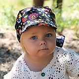 Detské čiapky - Letný detský šilt folk kvety na čiernej - prémiová bavlna - 15769094_