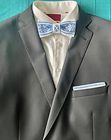 Pánske doplnky - Vyšívaný folkový motýlik s vreckovkou - 15769420_